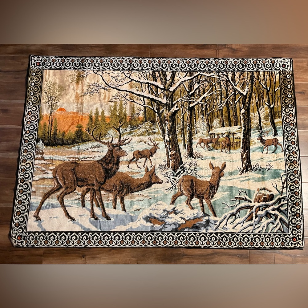 VTG Winter Forest Deer Tapestry - Made in Italy